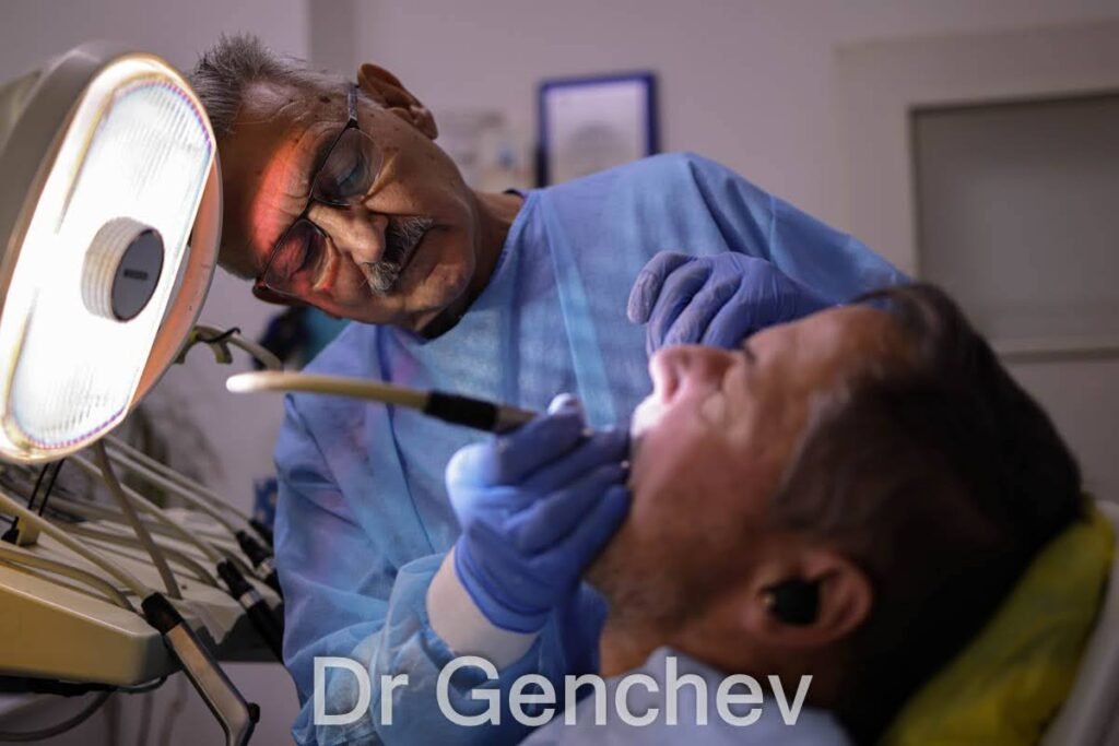 Dr Genchev fixing a  basal dental implant for bruxism